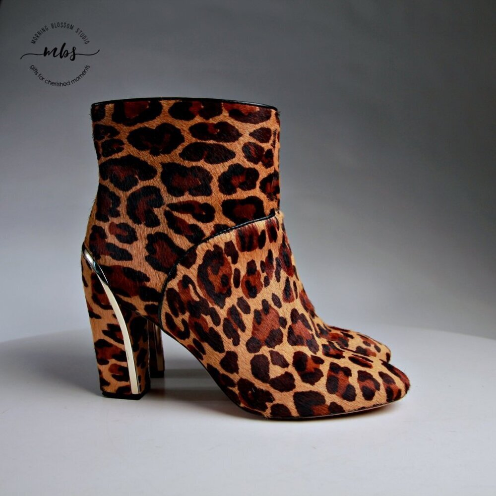 Diane Von Furstenberg Glenda Leapord Haircalf Heeled Booties Brown Women Size 7‎